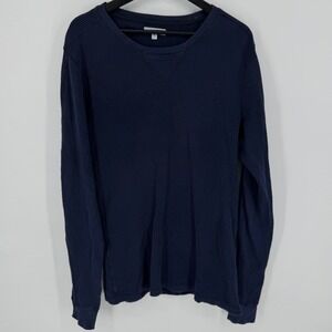 Wallace & Barnes Men's Navy Blue Waffle Knit Long‎ Sleeve Crew Neck Shirt M Tall